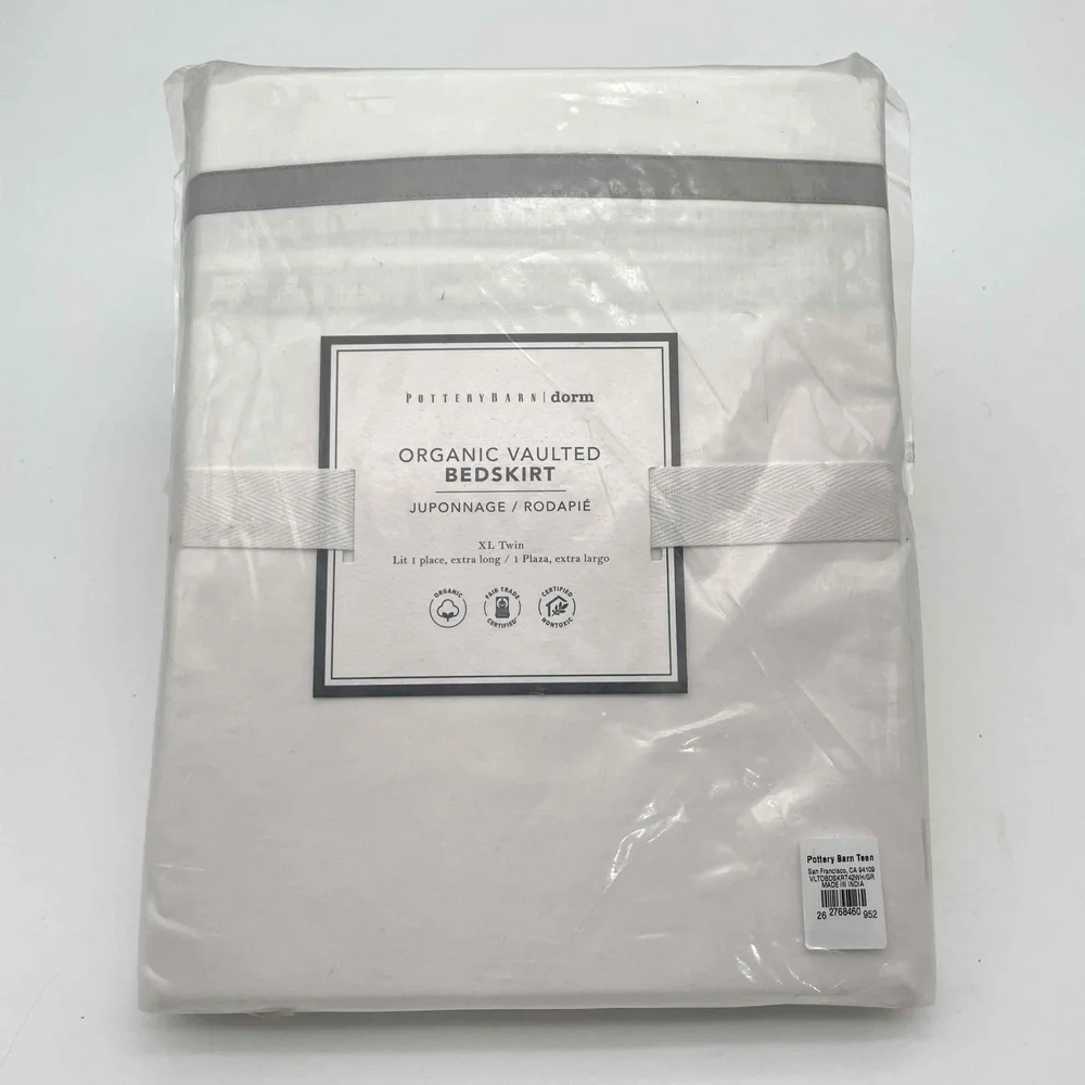 Pottery Barn Organic Vaulted Bedskirt in White with Gray Trim